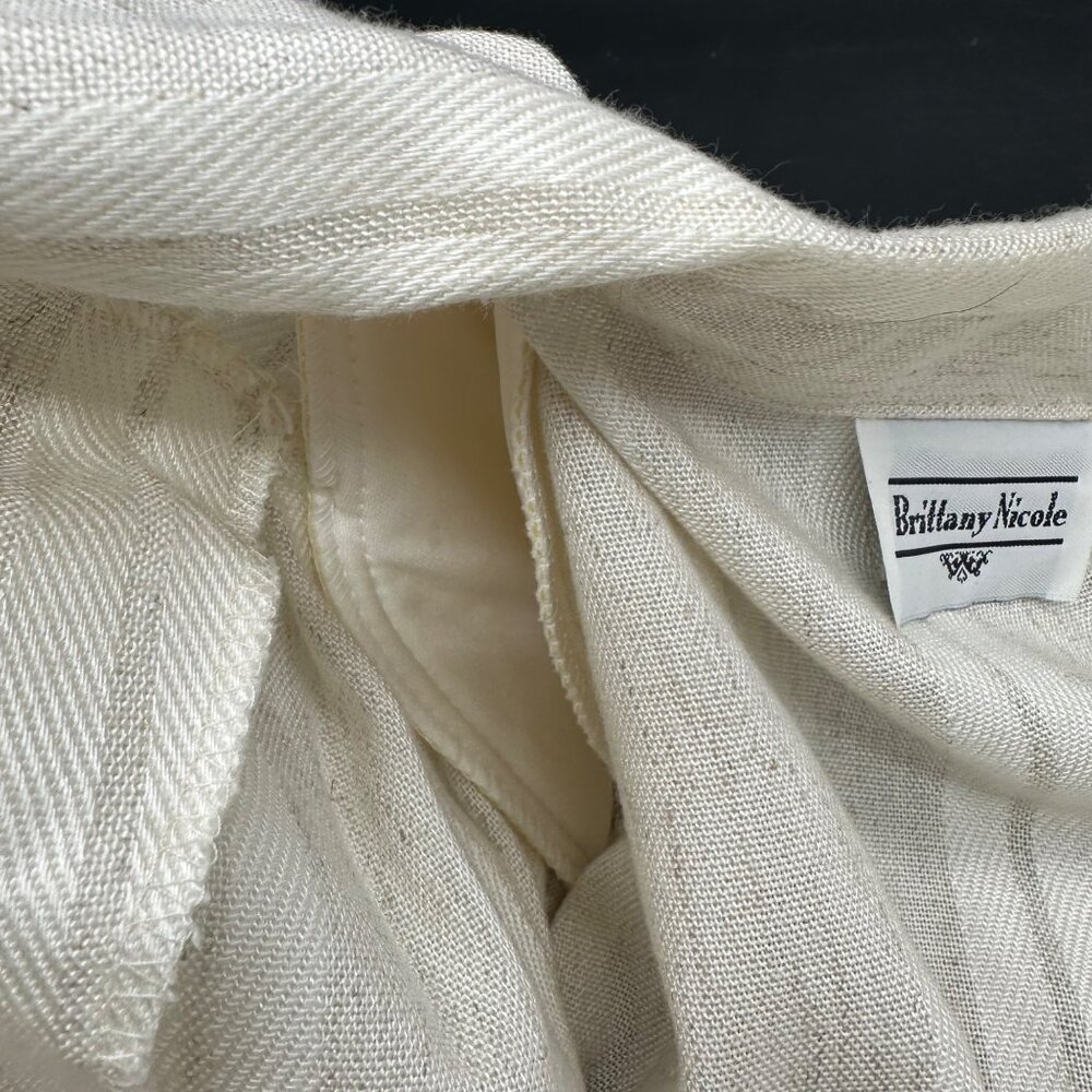 Vintage Cream Beige Dress Button Down Striped 1980s Brittany Nicole USA 13/14 - Picture 8 of 9